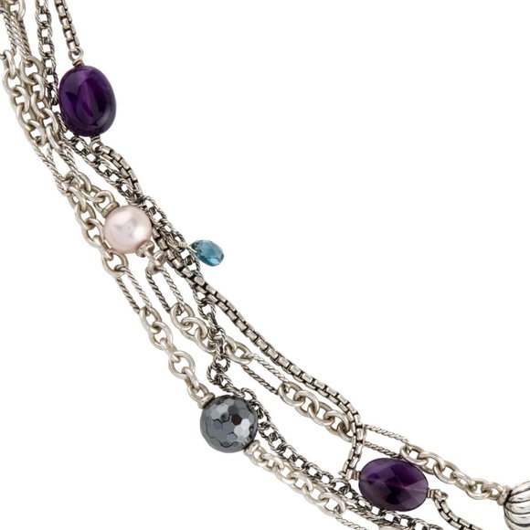 DAVID YURMAN STUNNING STERLING SILVER PEARL & MULTISTONE BIJOUX NECKLACE - Picture 3 of 6
